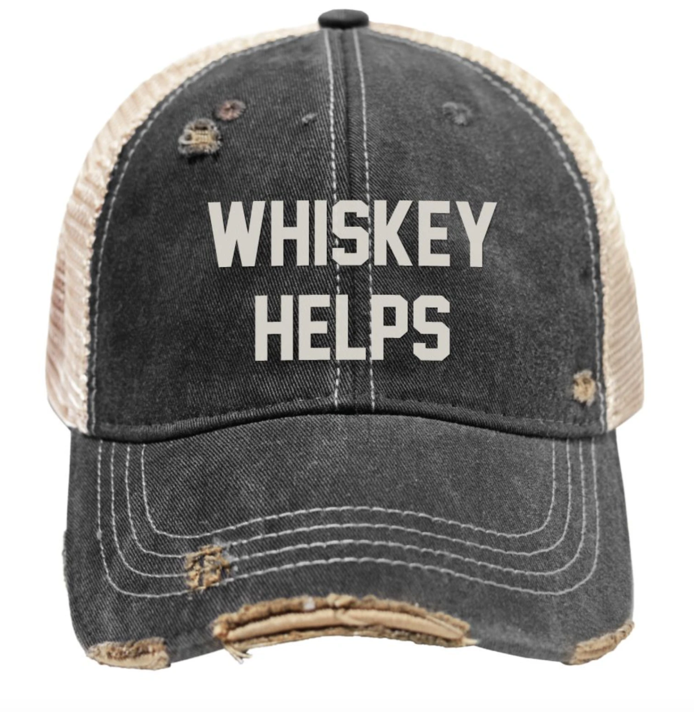 Whiskey Helps Snap Back Trucker Cap