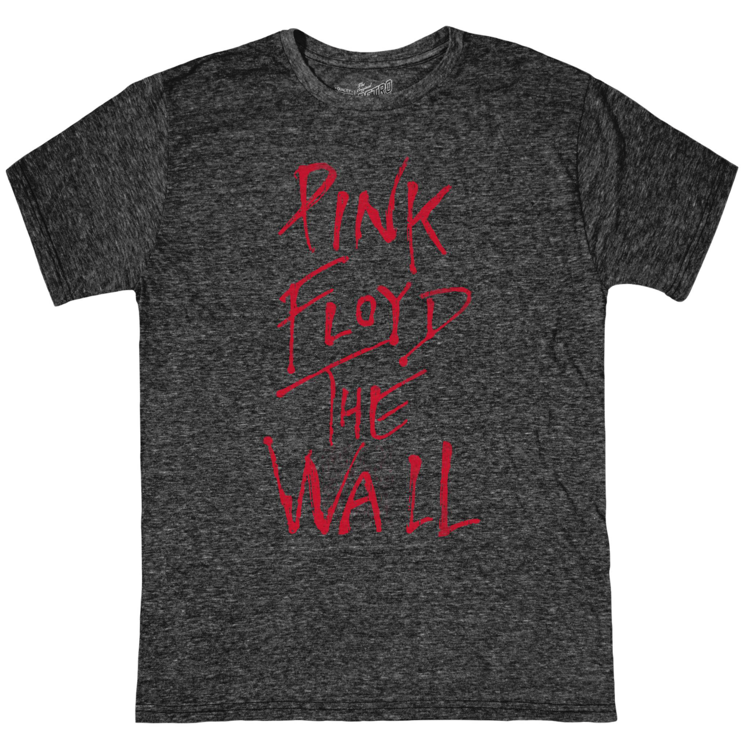  Pink Floyd The Wall in red on a streaky black tri-blend tee