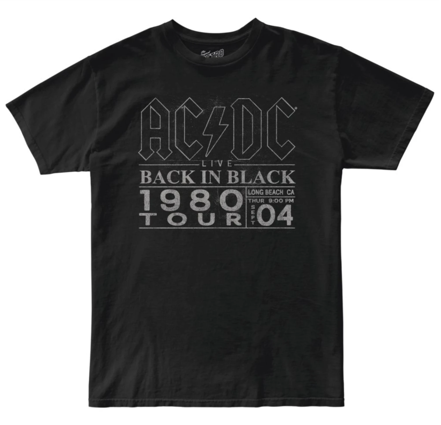 AC/DC Live Back in Black 1980 Tour in white on our 100% cotton tee in black