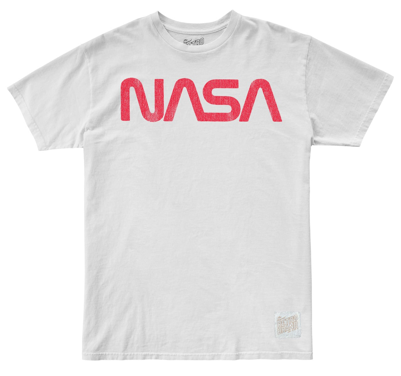 Original NASA "worm" logo in vintage red type on our 100% cotton unisex short sleeve tee in white.